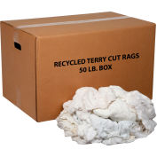 Global Industrial Premium Recycled White Cotton Terry Cut Rags, 50 Lb. Box