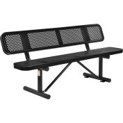 Global Industrial 6' Outdoor Steel Picnic Bench w/ Backrest, Perforated Metal, Black