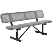 Global Industrial™ 6' Outdoor Steel Picnic Bench w/ Backrest, Perforated Metal, Gray