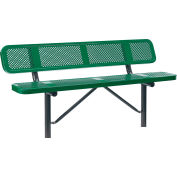 Global Industrial™ 6' Outdoor Steel Bench w/ Backrest, Perforated Metal, In Ground Mount, Green