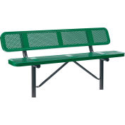 Global Industrial 6' Outdoor Steel Bench w/ Backrest, Perforated Metal, In Ground Mount, Green