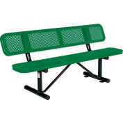 Global Industrial 6' Outdoor Steel Picnic Bench w/ Backrest, Perforated Metal, Green