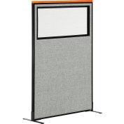 Interion® Deluxe Freestanding Office Partition Panel w/Partial Window 36-1/4"W x 61-1/2"H Gray