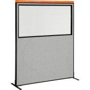 Interion® Deluxe Freestanding Office Partition Panel w/Partial Window 60-1/4"W x 73-1/2"H Gray