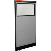 Interion® Deluxe Office Partition Panel w/Partial Window & Raceway 36-1/4"W x 65-1/2"H Gray