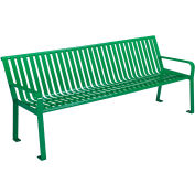 Global Industrial 8' Outdoor Vertical Steel Slat Park Bench w/ Back, Green