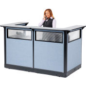 Interion® U-Shaped Reception Station w/Window & Raceway 88"Wx 44"Dx 46"H GRY Counter/BLU Panel
