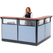 Interion® L-Shaped Reception Station w/Window & Raceway 80"W x 80"D x 46"H Cherry Counter Blue