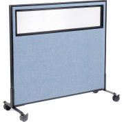 Interion® Mobile Office Partition Panel with Partial Window, 48-1/4"W x 45"H, Blue