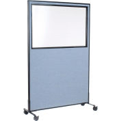 Interion® Mobile Office Partition Panel with Partial Window, 48-1/4"W x 75"H, Blue
