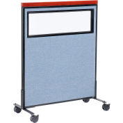 Interion® Mobile Deluxe Office Partition Panel with Partial Window, 36-1/4"W x 46-1/2"H, Blue