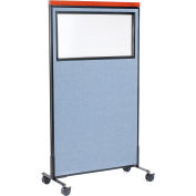 Interion® Mobile Deluxe Office Partition Panel with Partial Window, 36-1/4"W x 64-1/2"H, Blue