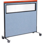 Interion® Mobile Deluxe Office Partition Panel with Partial Window, 48-1/4"W x 46-1/2"H, Blue