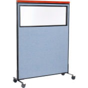 Interion® Mobile Deluxe Office Partition Panel with Partial Window, 48-1/4"W x 64-1/2"H, Blue