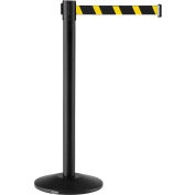 Global Industrial™ Crowd Control Stanchion, 39"H Black Post, 7-1/2' Yellow/Black Belt - Pkg Qty 2