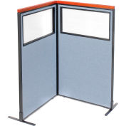 Interion® Deluxe Freestanding 2-Panel Corner Divider w/Partial Window 36-1/4"W x 61-1/2"H Blue