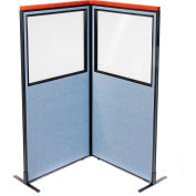 Interion® Deluxe Freestanding 2-Panel Corner Divider w/Partial Window 36-1/4"W x 73-1/2"H Blue