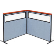 Interion® Deluxe Freestanding 2-Panel Corner Divider w/Partial Window 48-1/4"W x 43-1/2"H Blue