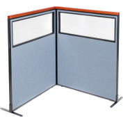 Interion® Deluxe Freestanding 2-Panel Corner Divider w/Partial Window 48-1/4"W x 61-1/2"H Blue
