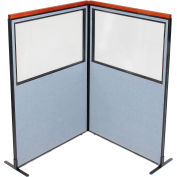 Interion® Deluxe Freestanding 2-Panel Corner Divider w/Partial Window 48-1/4"W x 73-1/2"H Blue