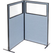 Interion® Freestanding 2-Panel Corner Room Divider w/Partial Window 36-1/4"W x 60"H Panels Blue