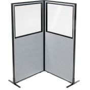 Interion® Freestanding 2-Panel Corner Room Divider w/Partial Window 36-1/4"W x 72"H Panels Gray