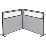 Interion® Freestanding 2-Panel Corner Room Divider w/Partial Window 48-1/4"W x 42"H Panels Gray