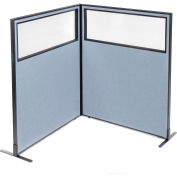 Interion® Freestanding 2-Panel Corner Room Divider w/Partial Window 48-1/4"W x 60"H Panels Blue