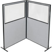 Interion® Freestanding 2-Panel Corner Room Divider w/Partial Window 48-1/4"W x 72"H Panels Gray