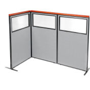 Interion® Deluxe Freestanding 3-Panel Corner Divider w/Partial Window 36-1/4"W x 61-1/2"H Gray