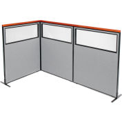 Interion® Deluxe Freestanding 3-Panel Corner Divider w/Partial Window 48-1/4"W x 61-1/2"H Gray