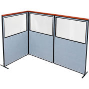 Interion® Deluxe Freestanding 3-Panel Corner Divider w/Partial Window 48-1/4"W x 73-1/2"H Blue