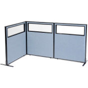 Interion® Freestanding 3-Panel Corner Room Divider w/Partial Window 36-1/4"W x 42"H Panels Blue
