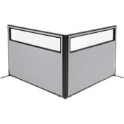 Interion® Freestanding 2-Panel Corner Room Divider w/Partial Window 60-1/4"W x 42"H Panels Gray