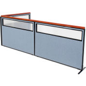 Interion® Deluxe Freestanding 3-Panel Corner Divider w/Partial Window 60-1/4"W x 43-1/2"H Blue