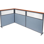 Interion® Deluxe Freestanding 3-Panel Corner Divider w/Partial Window 60-1/4"W x 61-1/2"H Blue