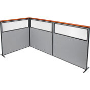 Interion® Deluxe Freestanding 3-Panel Corner Divider w/Partial Window 60-1/4"W x 61-1/2"H Gray