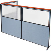 Interion® Deluxe Freestanding 3-Panel Corner Divider w/Partial Window 60-1/4"W x 73-1/2"H Blue