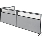 Interion® Freestanding 3-Panel Corner Room Divider w/Partial Window 60-1/4"W x 42"H Panels Gray