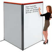 Interion® Deluxe Freestanding 2-Panel Corner Room Divider w/Whiteboard 48-1/4"W x 73-1/2"H Gray