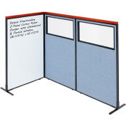 Interion® Deluxe Freestanding 3-Panel Corner w/Whiteboard & Partial Window 36-1/4Wx61-1/2H Blue