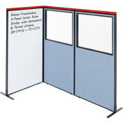 Interion® Deluxe Freestanding 3-Panel Corner w/Whiteboard & Partial Window 36-1/4Wx73-1/2H Blue