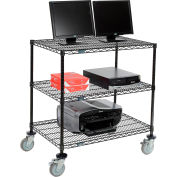 Nexel 3-Shelf Mobile Wire Computer LAN Workstation, 36"W x 24"D x 40"H, Black