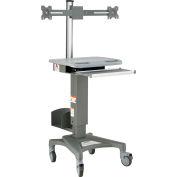 Global Industrial&#153; Mobile Sit-Stand Computer Workstation With Dual Monitor Mount, Gray