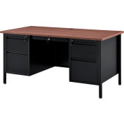 Interion® Steel Teachers Desk 60x30 - Mahogany Top with Black Frame