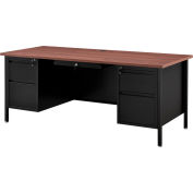 Interion® Steel Teachers Desk 72x30 - Mahogany Top with Black Frame