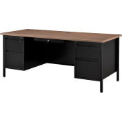 Interion® Steel Teachers Desk 72x30 - Walnut Top with Black Frame