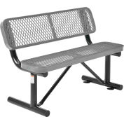 Global Industrial™ 4' Outdoor Steel Bench w/ Backrest, Expanded Metal, Gray