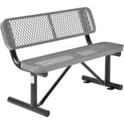 Global Industrial 4' Outdoor Steel Bench w/ Backrest, Expanded Metal, Gray