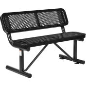 Global Industrial 4' Outdoor Steel Bench w/ Backrest, Perforated Metal, Black
